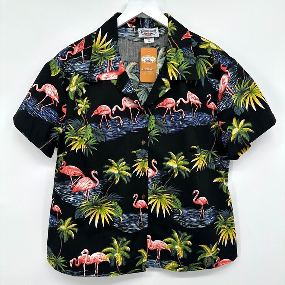 Vintage Pacific Legend Top Shirt Blouse‎ Womens Size 2XL Hawaiian Crop Button Up - Picture 1 of 8